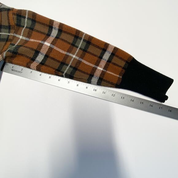 Marled Medium Plaid Button Cardigan Brown Black V-Neck Long Sleeve Soft Stretch - Picture 13 of 13